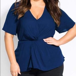 City Chic Navy Wrap Top, Size 18